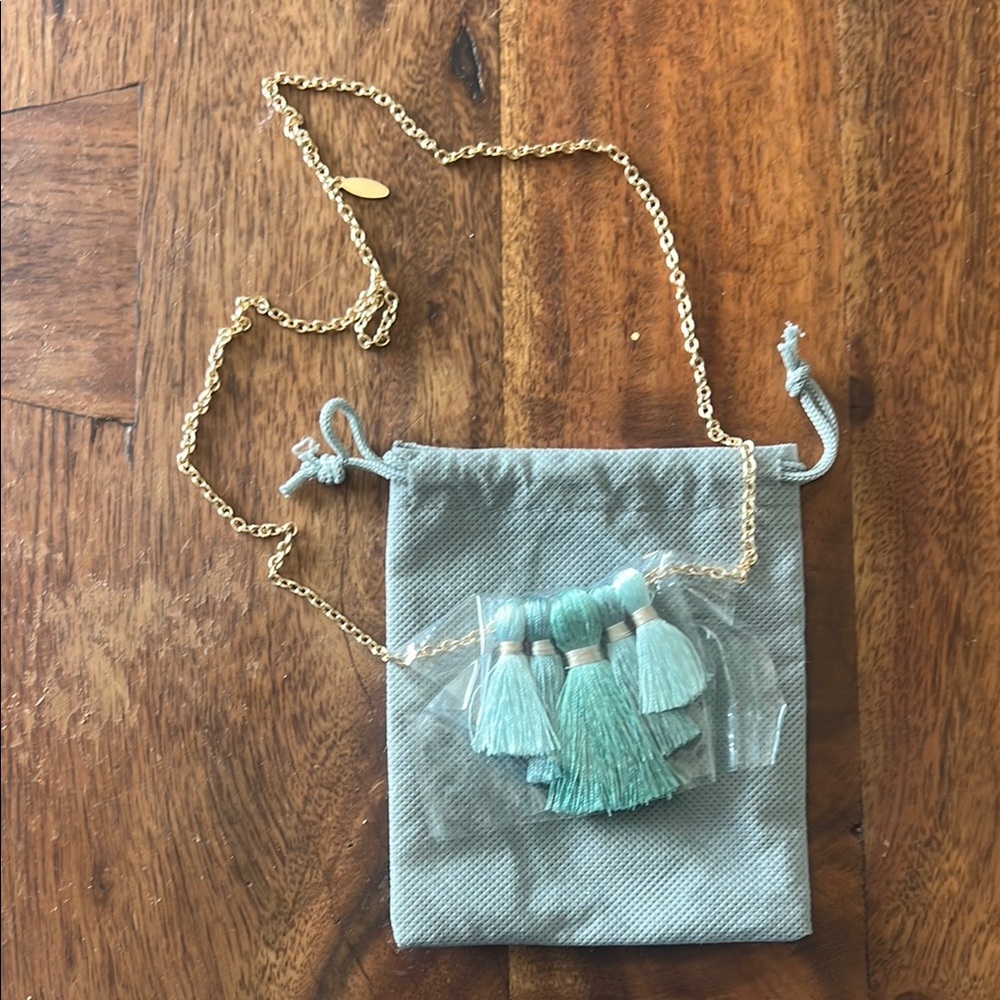 Miss Ivy Pearl Green Tassel Necklace New